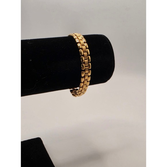 Monet Jewelry - Monet Gold Tone Triple Row Link Bracelet Textured Polished 7.25 Inch Vintage